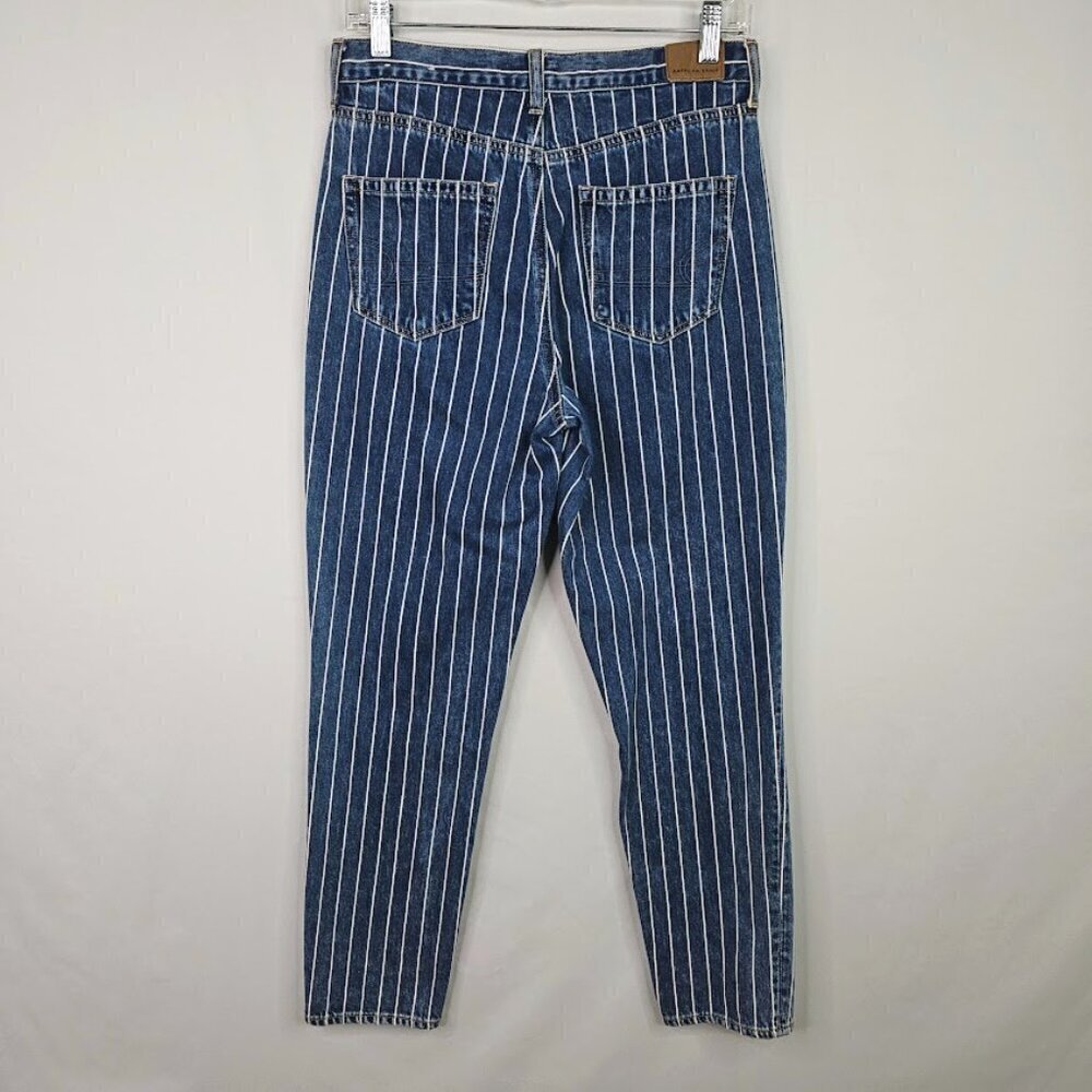 Women's AMERICAN EAGLE Jeans size 4 MEDIUM WASH BLUE Stripes High Rise Retro Mom - Picture 6 of 8